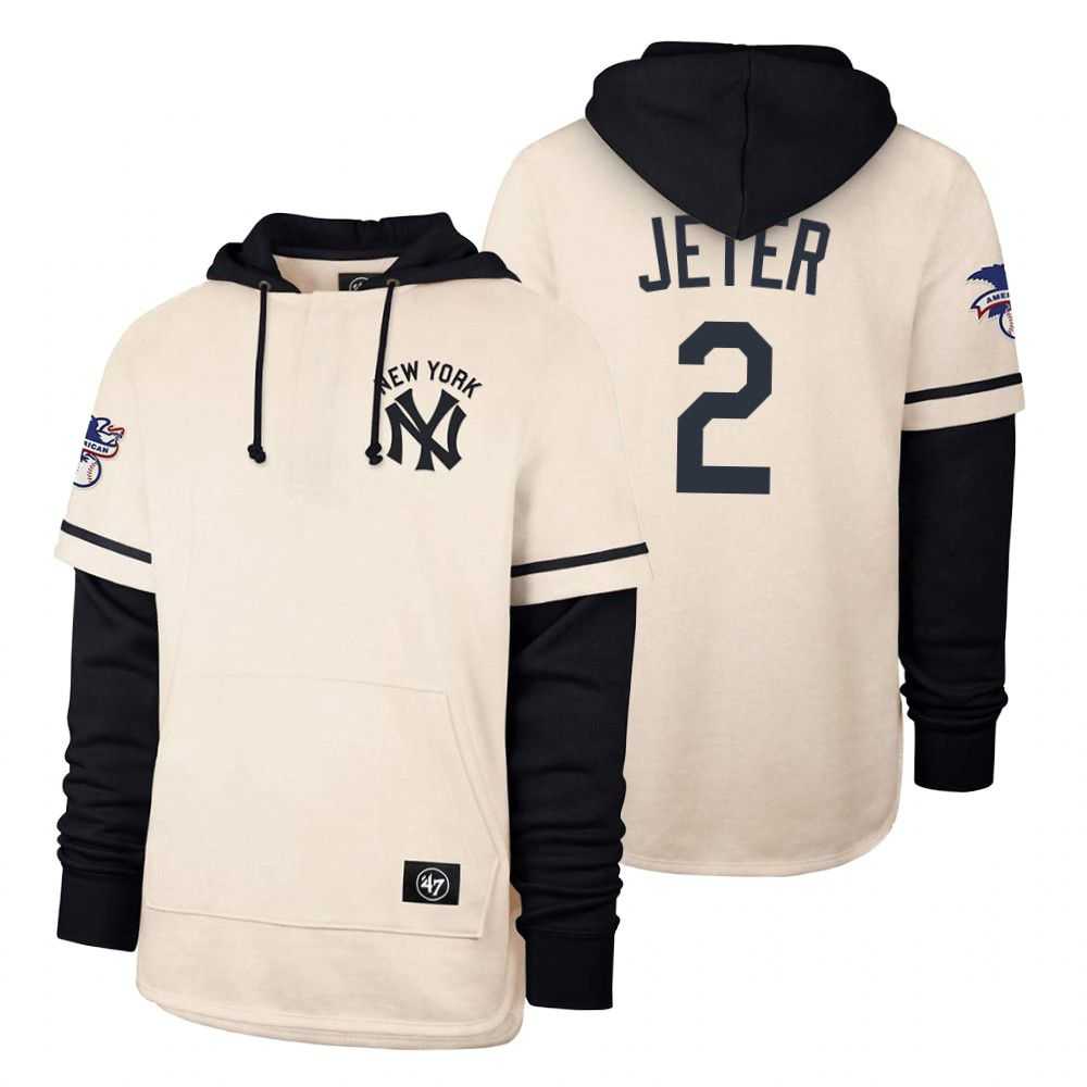 Men New York Yankees 2 Jeter Cream 2021 Pullover Hoodie MLB Jersey